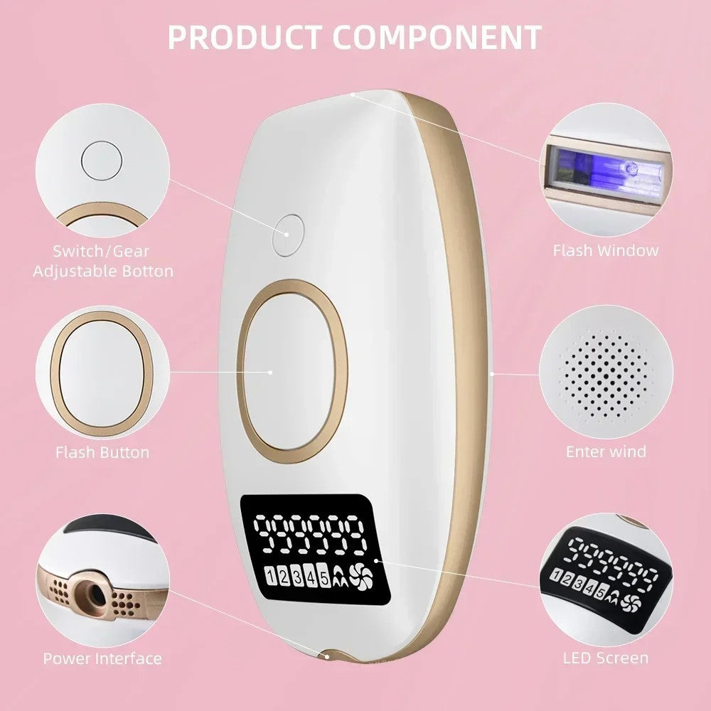 Laser IPL Hair Removal Device - Permanent Painless Epilator with LCD Screen, 990K Flashes for Women & Men - BLENDMART
